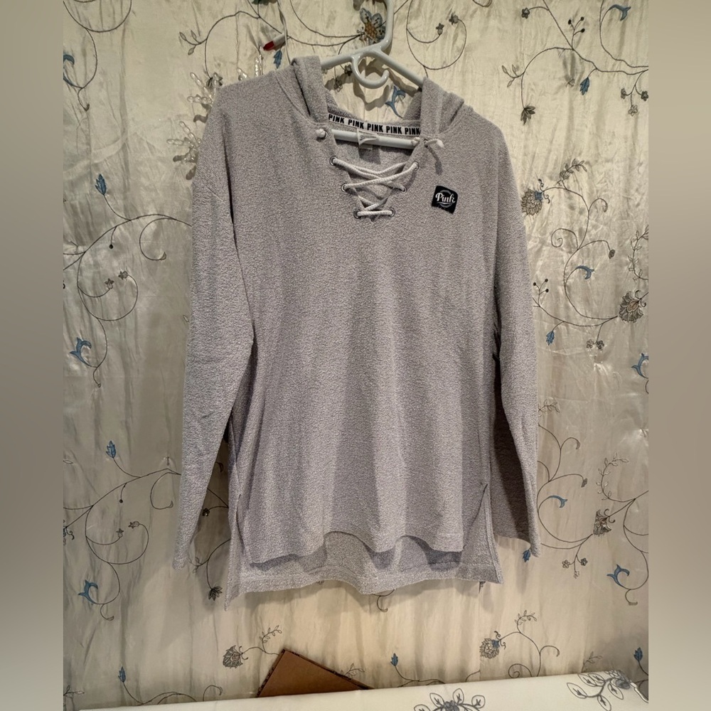 PINK Victoria's Secret Gray Lace-Up Hoodie